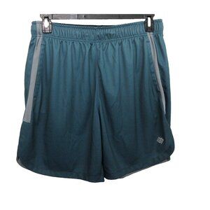 Zelos Athletic Shorts Sz Large Blue Green Elastic Waist Pockets Active 7" Inseam